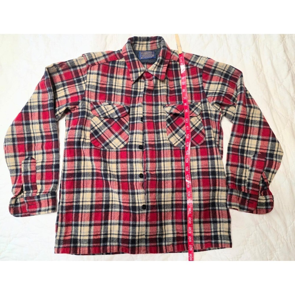 Vintage 60s Pendleton Board Shirt Size M Red Plaid Wool Loop Collar Made USA